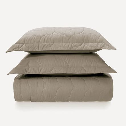 Colcha Casal com 2 Porta-travesseiros 200 Fios Tom Grão