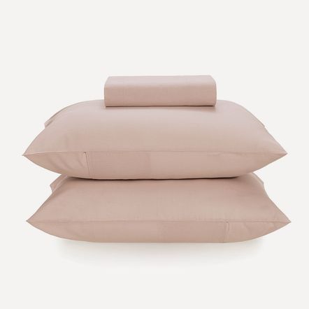 Lençol Queen com Elástico e Fronhas Percal 100% Algodão Matiza Rosa Giz