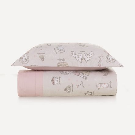 Colcha Infantil Solteiro com Porta Travesseiro 200 Fios Bia