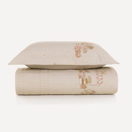 Colcha Solteiro Infantil com Porta Travesseiro 200 Fios 100% Algodão Daisy