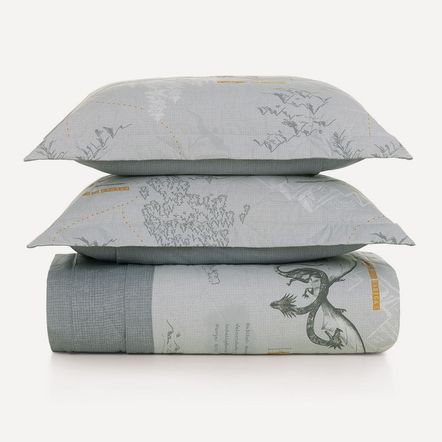 Colcha Infantil Casal com 2 Porta Travesseiros 200 Fios 100% Algodão Dragões