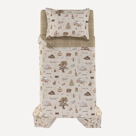 Colcha Infantil Solteiro com Porta Travesseiro 200 Fios 100% Algodão Aventura