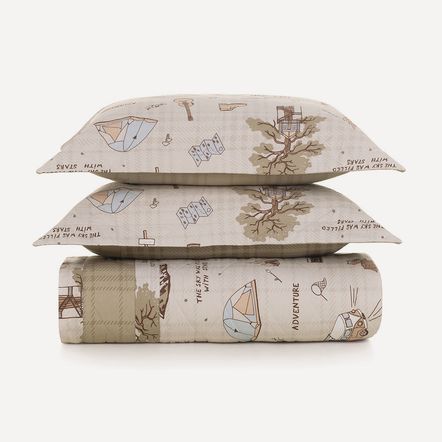 Colcha Infantil Casal com 2 Porta Travesseiros 200 Fios 100% Algodão Aventura