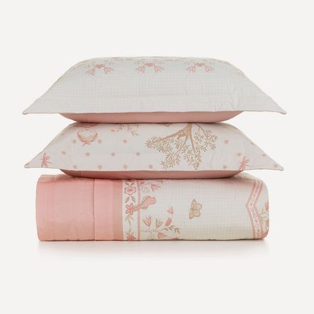 Colcha infantil Casal com 2 Porta Travesseiros 200 Fios 100% Algodão Emília