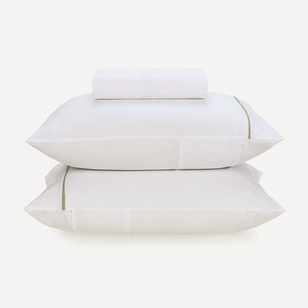 Lençol Queen com Elástico e Fronhas Percal 100% Algodão Noah Branco/Verde Chá