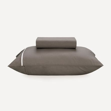 Lençol Solteiro com Elástico e Fronha Percal 100% Algodão Noah Grafite/Branco