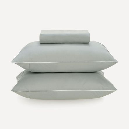 Lençol Casal com Elástico e Fronhas 100% Algodão Ítan Mineral/Branco