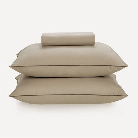 Lençol Queen com Elástico e Fronhas 100% Algodão Ítan Bege/Marrom