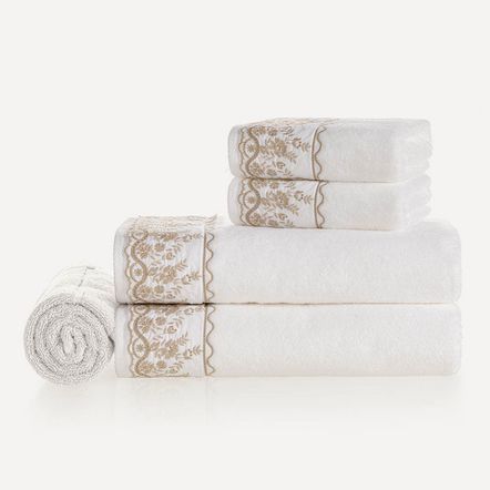 Jogo de Banho 5 Peças Fio Penteado Antônia Branco/Fendi