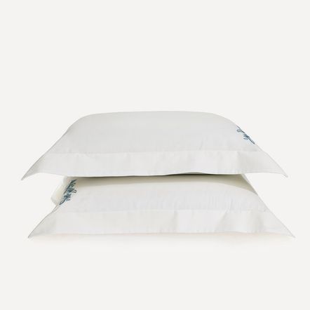 Fronha 2 Peças 300 Fios 100% Algodão Betina Branco/Azul