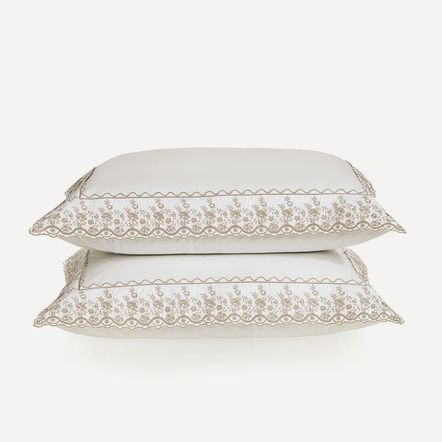 Fronha 2 Peças 200 Fios 100% Algodão Antônia Branco/Fendi