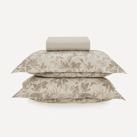 Lençol King com Elástico e Fronhas Estampadas 200 Fios Blenda Branco/Taupe