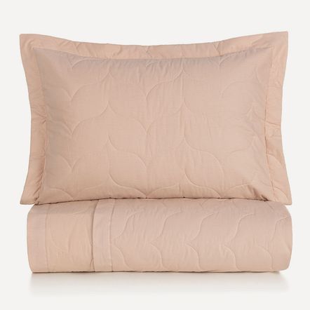 Colcha Solteiro com Porta Travesseiro 200 Fios Tom Rosé