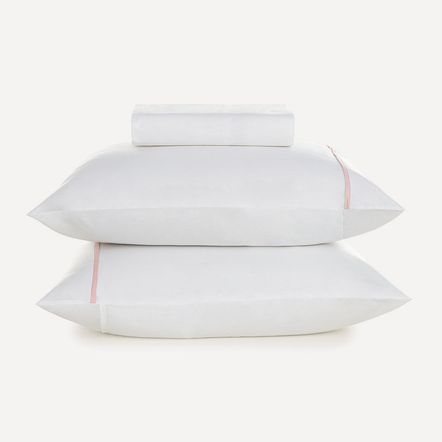 Lençol King com Elástico e Fronhas 100% Algodão Noah Branco/Rosa Giz