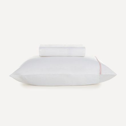 Lençol Solteiro com Elástico e Fronha 100% Algodão Noah Branco/Rosa Giz