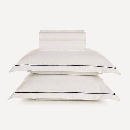 Jogo de Cama Queen 200 Fios 100% Algodão Deliz Branco/Marinho