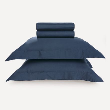 Jogo de Cama Queen Karsten 270 Fios Cetim 100% Algodão Domos Marinho