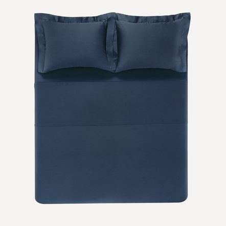 Jogo de Cama Queen Karsten 270 Fios Cetim 100% Algodão Domos Marinho