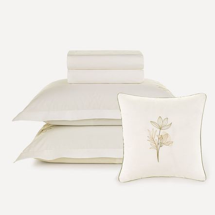 Jogo de Cama Queen com Capa de Almofada 200 Fios 100% Algodão Lavínia Branco