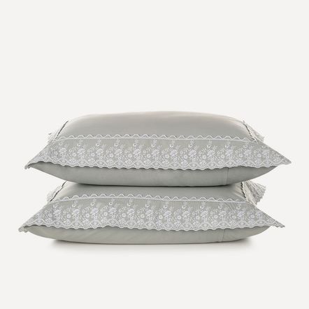 Fronha 2 Peças 200 Fios 100% Algodão Antônia Mineral/Branco