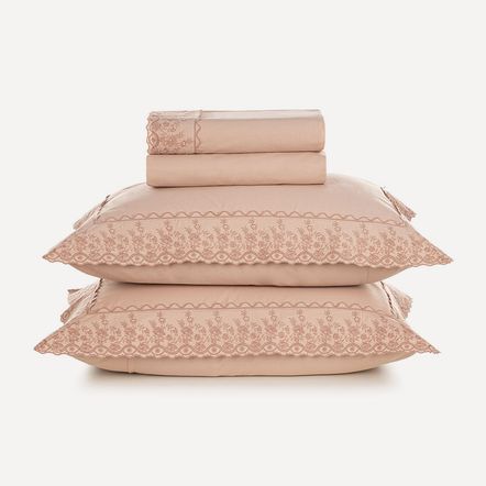 Jogo de Cama King 200 Fios 100% Algodão Antônia Rosa/Rosa