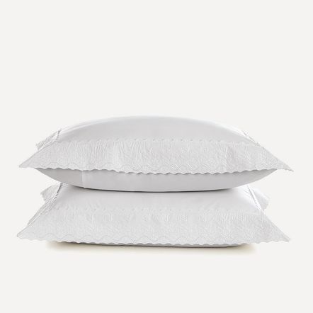 Fronha 2 Peças 200 Fios Bordado 100% Algodão Antônia Branco/Branco