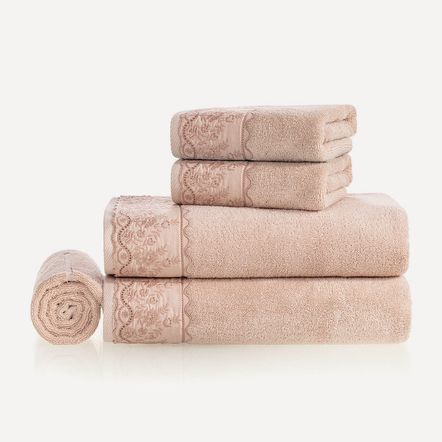 Jogo de Banho 5 Peças Fio Penteado 100% Algodão Antônia Aura/Rosé