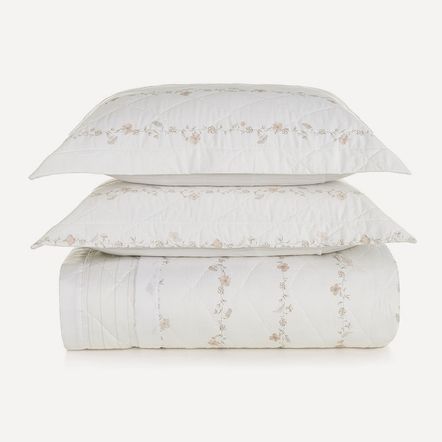 Colcha Casal com 2 Porta Travesseiros 300 Fios 100% Algodão Martina