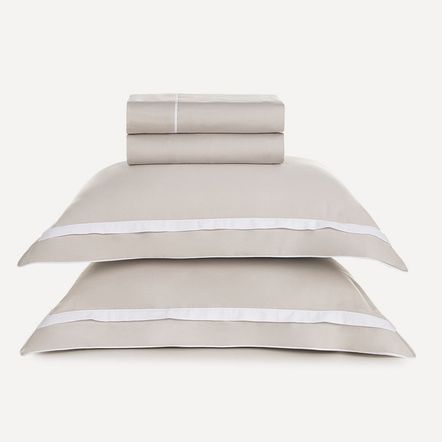 Jogo de Cama Casal 300 Fios 100% Algodão Lara Prata/Branco