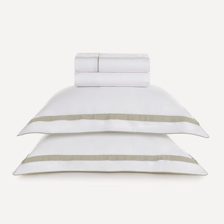 Jogo de Cama King 300 Fios 100% Algodão Lara Branco/Areia