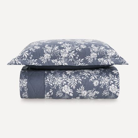 Colcha/Cobre Leito Solteiro Karsten com 1 Porta Travesseiro 150 Fios 100% Algodão Corina Azul