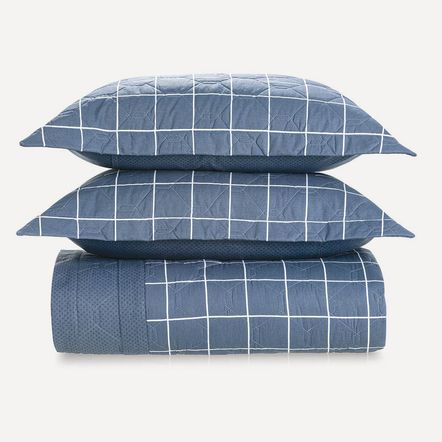 Colcha/Cobre Leito King Karsten com 2 Porta Travesseiros 150 Fios Percal 100% Algodão Grid