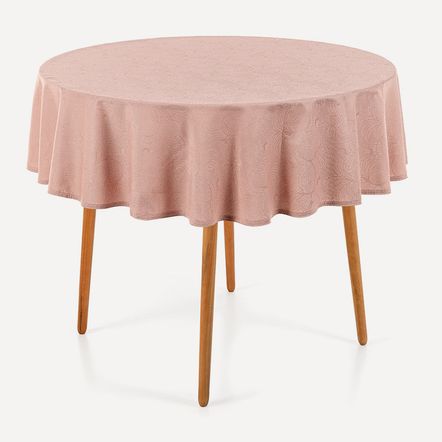 Toalha de Mesa Redonda 4 Lugares Jacquard Melli Rosa Vintage