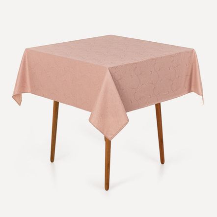 Toalha de Mesa Quadrada 4 Lugares Jacquard Melli Rosa Vintage
