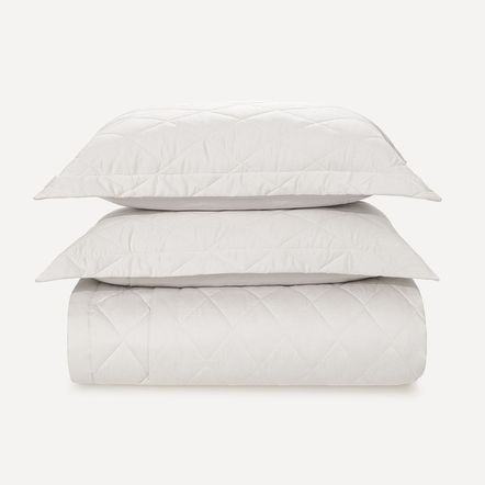 Colcha Casal com 2 Porta Travesseiros Cetim 300 Fios Bossa Branco