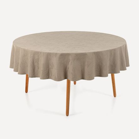 Toalha de Mesa Redonda 4 Lugares Anti Mancha Katherine Taupe