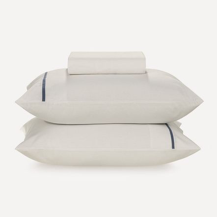 Lençol Queen com Elástico e Fronhas 100% Algodão Noah Branco/Jeans