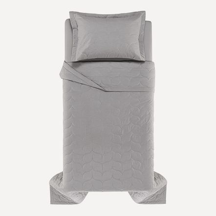 Colcha Solteiro com Porta Travesseiro 200 Fios Tom Titânio