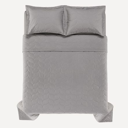 Colcha Queen com 2 Porta Travesseiros 200 Fios Tom Titânio