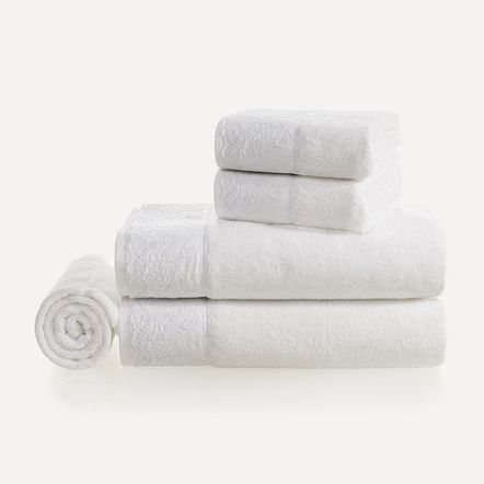 Jogo de Banho Gigante 5 Peças Fio Penteado Bordado Antônia Branco