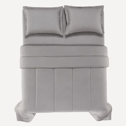 Edredom Queen 200 Fios 100% Algodão Tom Titânio