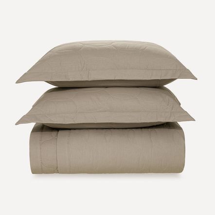 Colcha Casal com 2 Porta Travesseiros 200 Fios Romana Bege