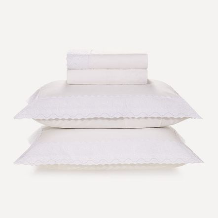 Jogo de Cama King 200 Fios Bordado Antônia Branco/Branco
