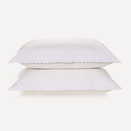 Fronha 2 Peças 200 Fios Bordado Antônia Branco/Branco