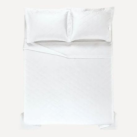 Colcha Solteiro com Porta Travesseiro Cetim 300 Fios Bossa Branco