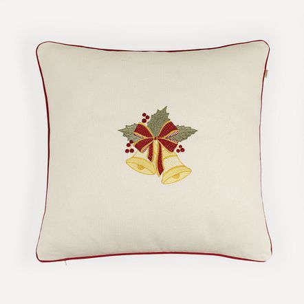 Almofada Quadrada com Bordado 100% Algodão Sinos