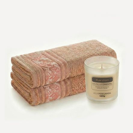 Kit 2 toalhas de Rosto Anis Deserto e Vela Baunilha Oriental