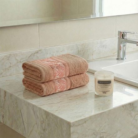 Kit 2 toalhas de Rosto Anis Deserto e Vela Baunilha Oriental