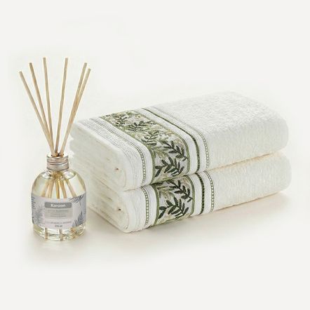 Kit 2 toalhas de Rosto Anis Branco e Difusor Jd Suspenso