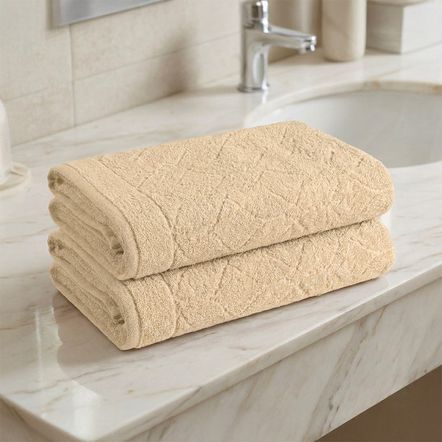 Kit 2 Toalhas de Rosto 100% Algodão Cameron Areia